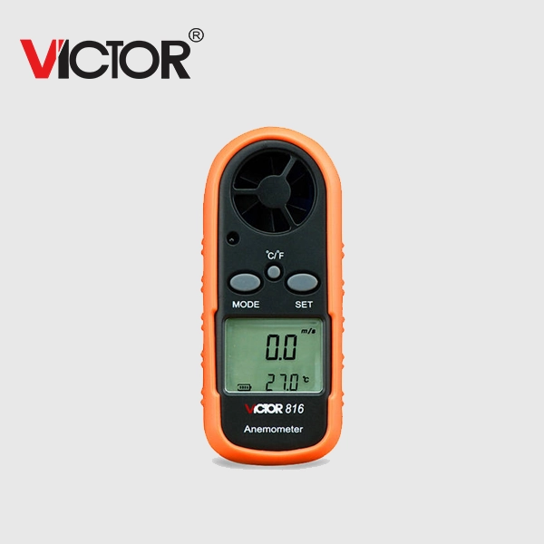 Anemómetro 816 digital para medir velocidad y flujo de aire con precisión en aplicaciones industriales y ambientales.