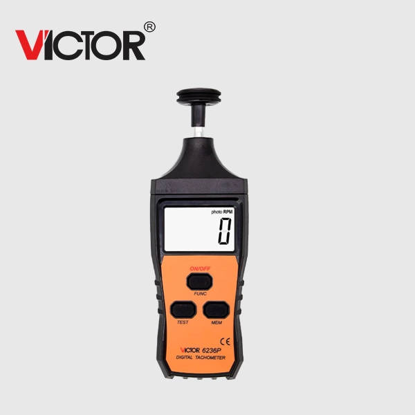 Tacómetro digital DM6236P para medir velocidad de rotación con alta precisión.