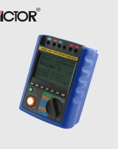 Telurómetro digital Victor 4108 para medición precisa de resistencia de puesta a tierra en instalaciones eléctricas.